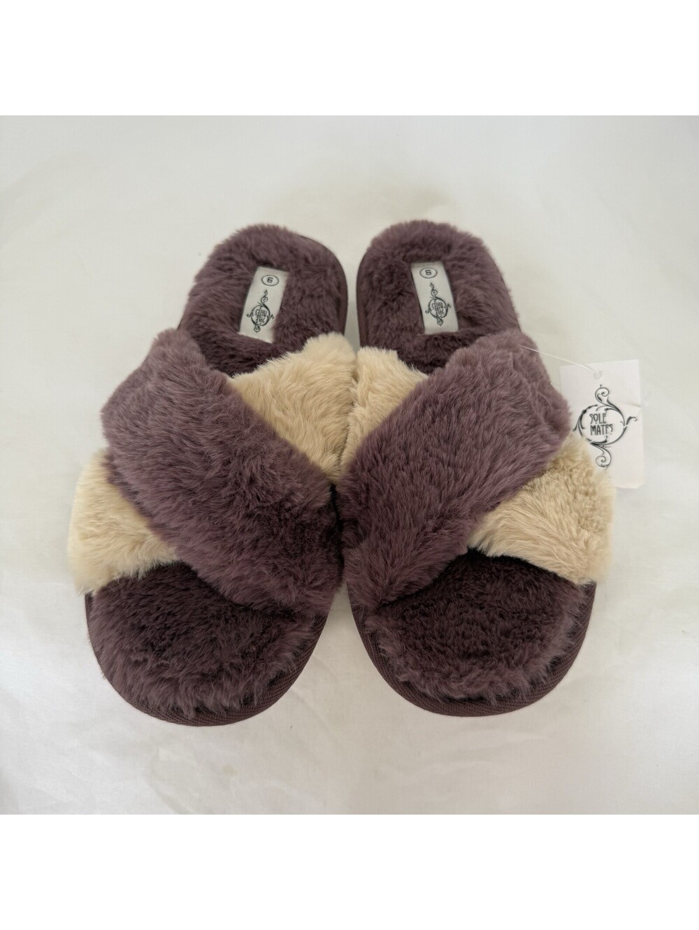 NEW Sole Mates Criss Cross Slippers Size 9 Dusty Purple/ Creme #YW21D06